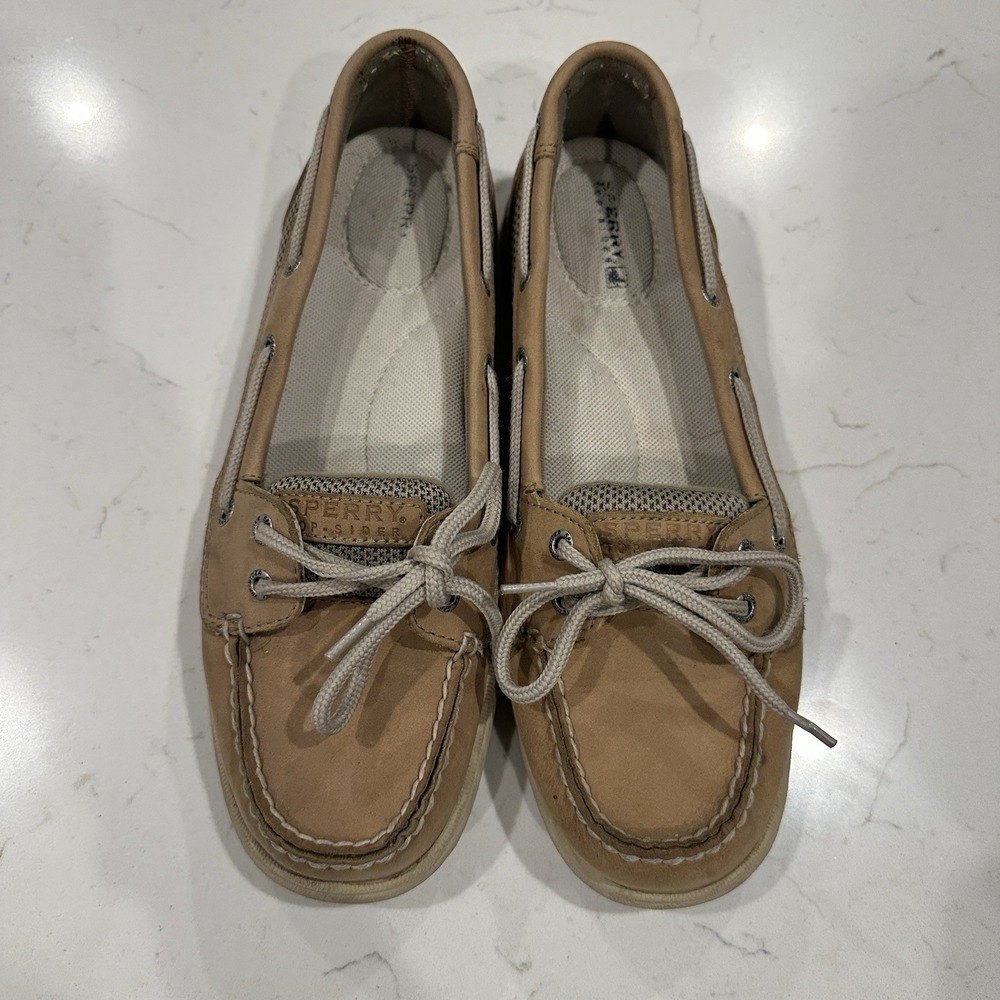Sperry Womens 9 M Angel Fish Boat Shoes Tan Leather Mesh Loafers F13